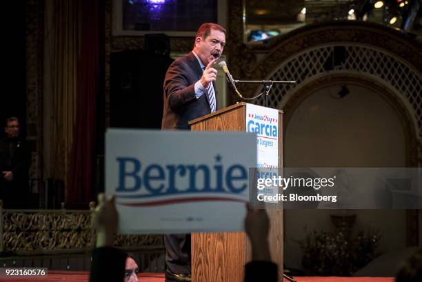 Jesus Garcia, Democratic U.S. House candidate from Chicago, speaks during a campaign rally in Chicago, Illinois, U.S., on Thursday, Feb. 22, 2018....