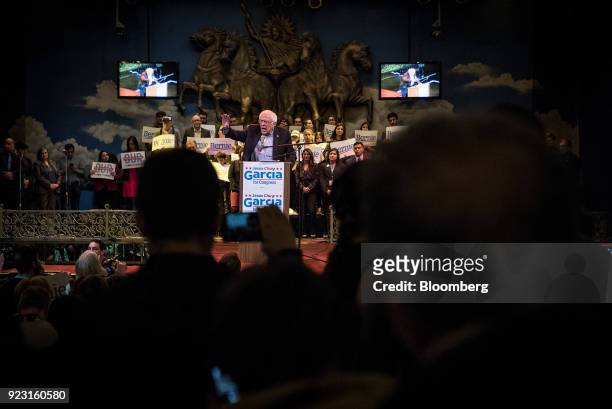 Senator Bernie Sanders, an Independent from Vermont, speaks during a campaign rally for Jesus Garcia, Democratic U.S. House candidate from Chicago,...