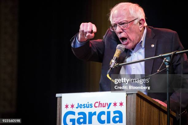 Senator Bernie Sanders, an Independent from Vermont, speaks during a campaign rally for Jesus Garcia, Democratic U.S. House candidate from Chicago,...