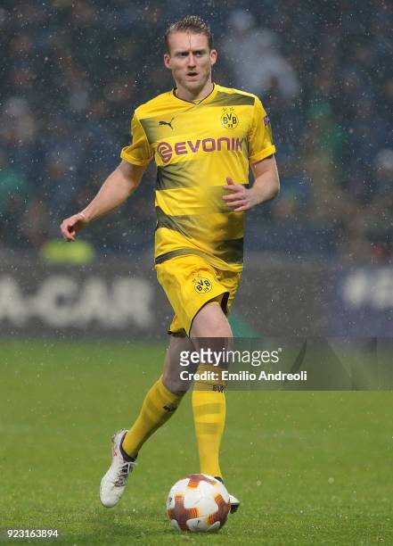 Andre Schurrle of Borussia Dortmund in action during UEFA Europa League Round of 32 match between Atalanta and Borussia Dortmund at the Mapei Stadium...