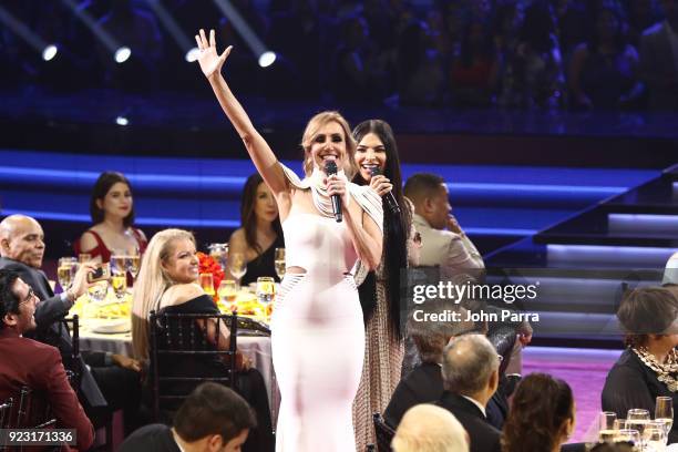 Lili Estefan and Alejandra Espinoza speak during Univision's 30th Edition Of 'Premio Lo Nuestro A La Musica Latina' at American Airlines Arena on...