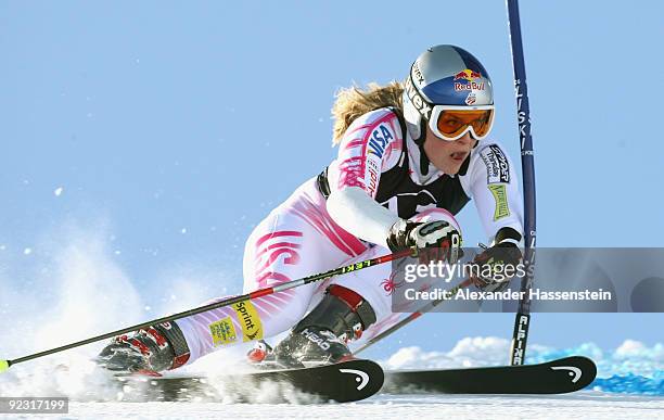 Lindsey Vonn of USA competes in the Women's giant slalom event of the Woman's Alpine Skiing FIS World Cup at the Rettenbachgletscher on October 24,...