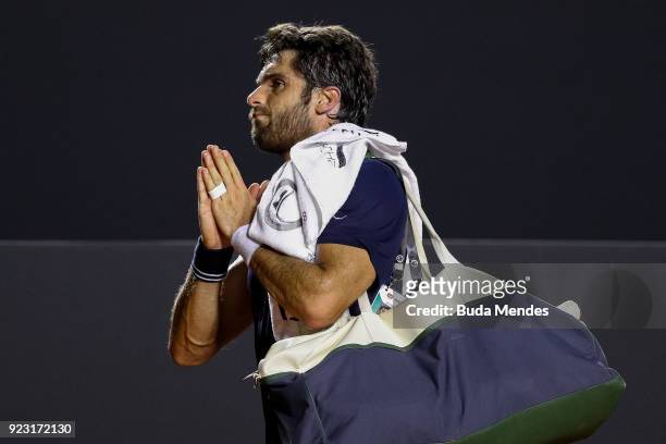 Pablo Andujar of Spain gestures after his match against Dominic Thiem of Austria during the ATP Rio Open 2018 at Jockey Club Brasileiro on February...