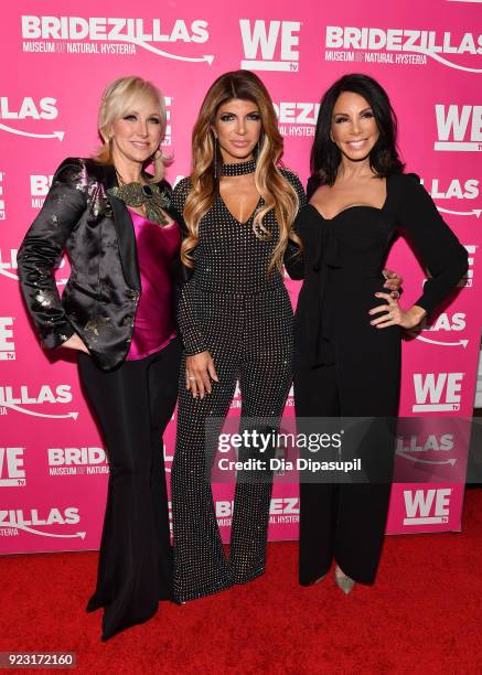 Margaret Josephs, Teresa Giudice, and Danielle Staub attend WE tv Launches Bridezillas Museum Of Natural Hysteria on February 22, 2018 in New York...