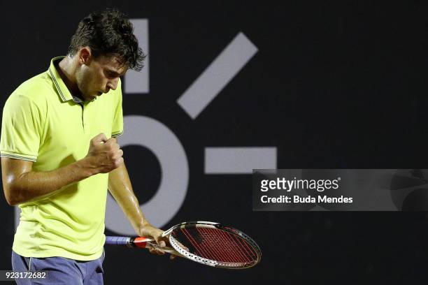 Dominic Thiem of Austria celebrates a point during his match against Pablo Andujar of Spain during the ATP Rio Open 2018 at Jockey Club Brasileiro on...