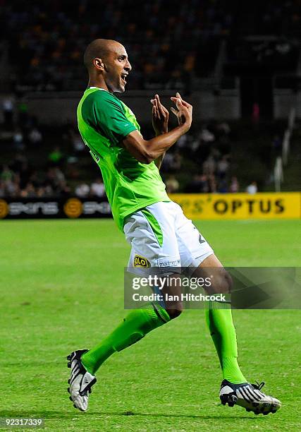 Dyron Daal of the Fury celebrates scoring the winning goal during the round 12 A-League match between the North Queensland Fury and the Perth Glory...