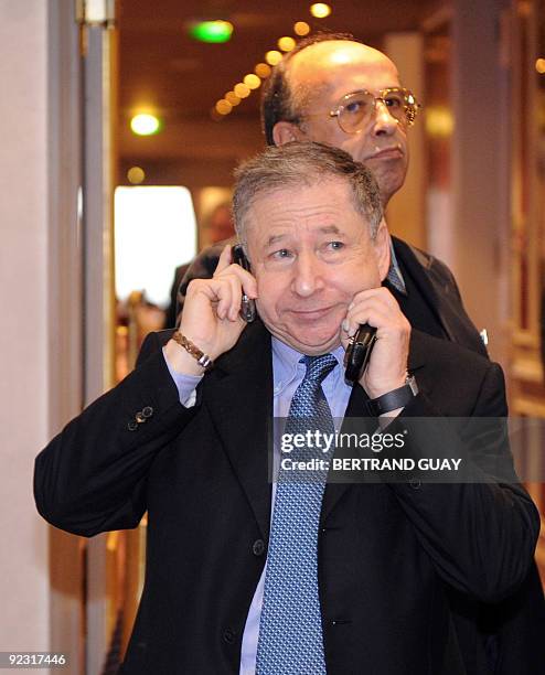Ex-Ferrari F1 team chief, French Jean Todt phones after been elected on October 23 as president of the International Automobile Association in Paris....