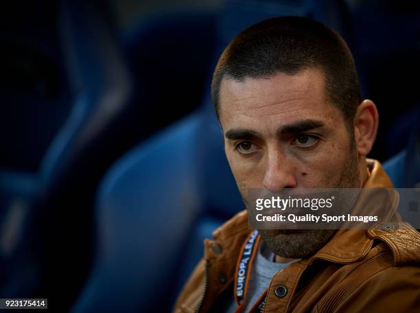Bruno Soriano of Villarreal looks on prior the UEFA Europa League Round of 32 match between Villarreal and Olympique Lyon at the Estadio de la...