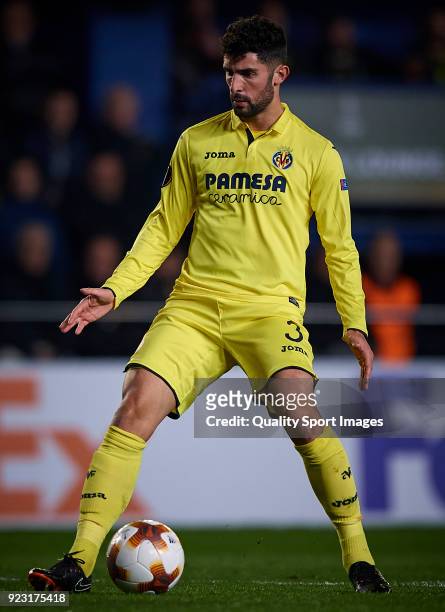 Alvaro Gonzalez of Villarreal in action during UEFA Europa League Round of 32 match between Villarreal and Olympique Lyon at the Estadio de la...
