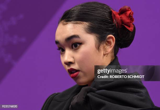 S Karen Chen looks on after the women's single skating free skating of the figure skating event during the Pyeongchang 2018 Winter Olympic Games at...