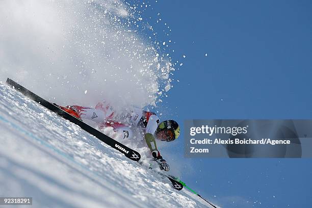 Nicole Hosp of Austria crashes during the Alpine FIS Ski World Cup Women's Giant Slalom on October 24, 2009 in Solden, Austria.