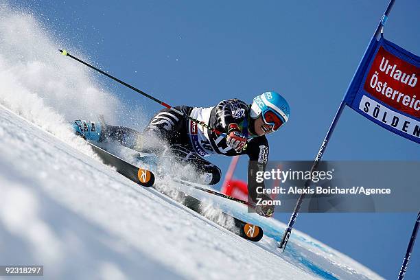 Julia Mancuso of the USA during the Alpine FIS Ski World Cup Women's Giant Slalom on October 24, 2009 in Solden, Austria.