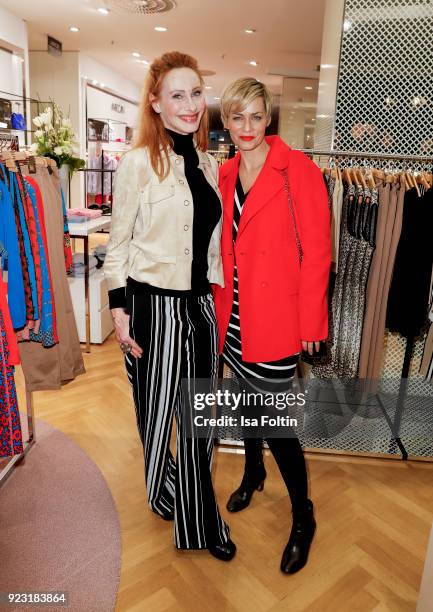 Andrea Sawatzki and Gesine Cukrowski attend the KaDeWe X Marc Cain Fashion Show Spring/Summer Collection 2018 at KaDeWe on February 22, 2018 in...