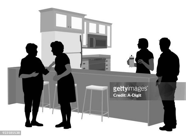 parents come for a visit - kitchen bench stock illustrations