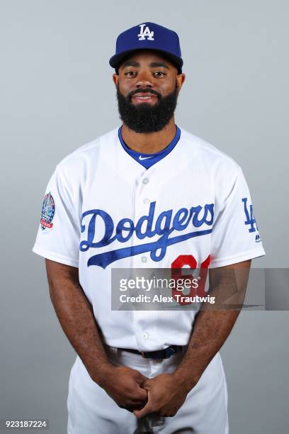 Andrew Toles of the Los Angeles Dodgers poses during Photo Day on Thursday, February 22, 2018 at Camelback Ranch in Glendale, Arizona.