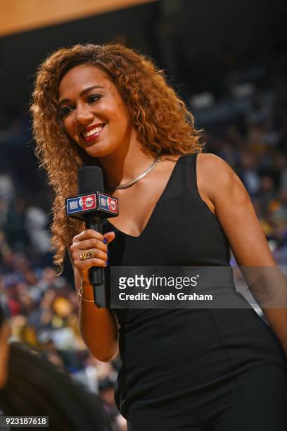 Basketball analyst Rosalyn Gold-Onwude is seen before the game between the Minnesota Timberwolves and the Golden State Warriors on January 25, 2018...