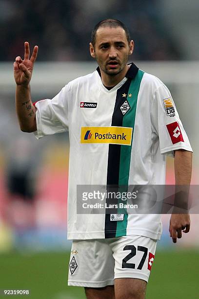 Oliver Neuville of Moenchengladbach gestures during the Bundesliga match between Borussia Moenchengladbach and 1. FC Koeln at Borussia Park Stadium...
