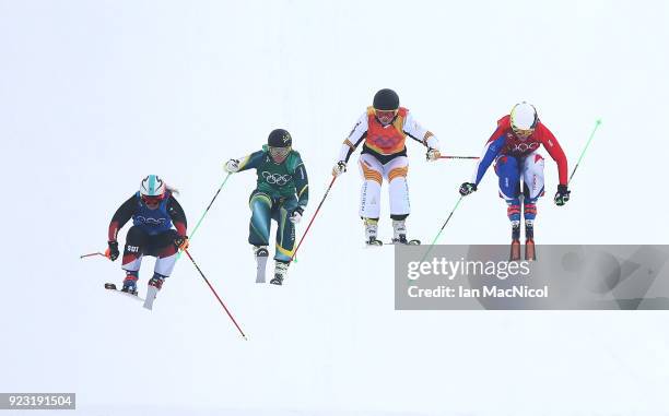 Alizee Baron of France, Sami Kennedy-Sim of Australia, Sanna Luedi of Switzerland and Lisa Anderson of Sweden compete in the small final of the...