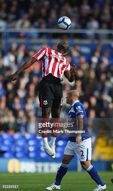 Stephen Carr of Birmingham City tangles with Kenwyne Jones of Sunderland during the Barclays Premier League match between Birmingham City and...
