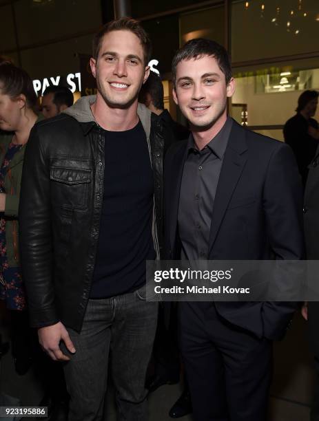 Blake Jenner and Logan Lerman attend the Los Angeles Special Screening of 'The Vanishing of Sidney Hall' on February 22, 2018 in Los Angeles,...