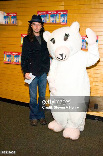 Singer Constantine Maroulis poses with Loukoumi at "Loukoumi's Gift" narrated by Jennifer Aniston at Barnes & Noble, Lincoln Center on October 24,...