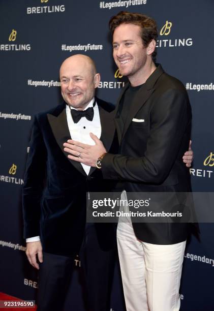 Breitling CEO Georges Kern with Armie Hammer on the red carpet at the "#LEGENDARYFUTURE" Roadshow 2018 New York on February 22, 2018.