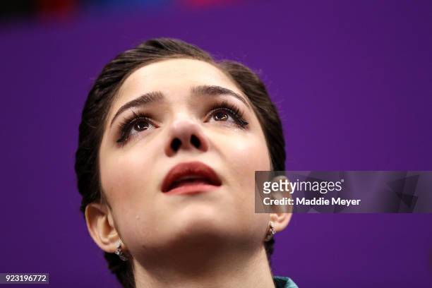 Silver medal winner Evgenia Medvedeva of Olympic Athlete from Russia reacts after competing during the Ladies Single Skating Free Skating on day...