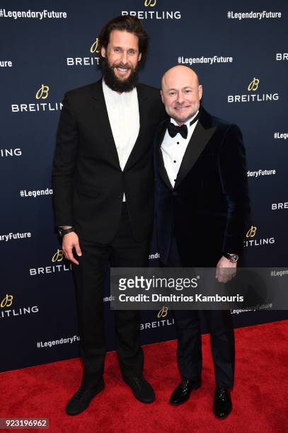 David de Rothschild with Breitling CEO Georges Kern on the red carpet at the "#LEGENDARYFUTURE" Roadshow 2018 New York on February 22, 2018.