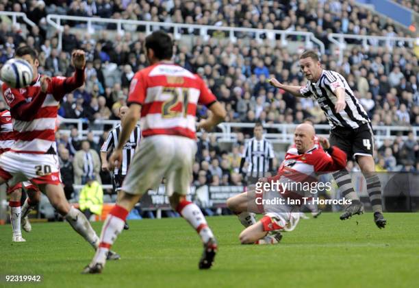 Kevin Nolan scores the winning goal during the Coca-Cola League Championship match between Newcastle United and Doncaster Rovers at St James' Park...