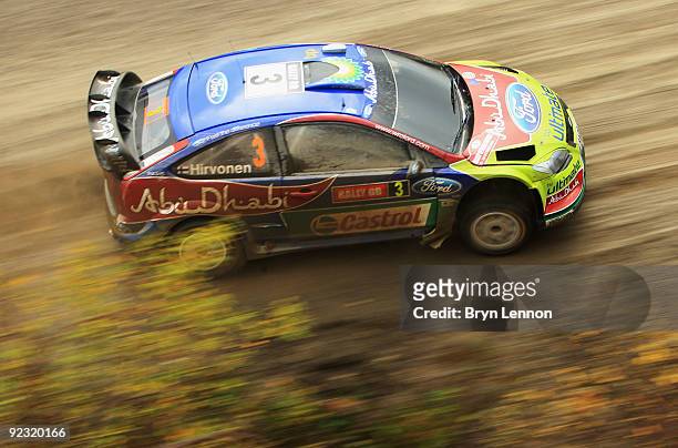 Mikko Hirvonen of Finland and BP Ford Abu Dhabi World Rally Team in action during stage 10 of the Wales Rally GB 2009 at Rhondda on October 24, 2009...