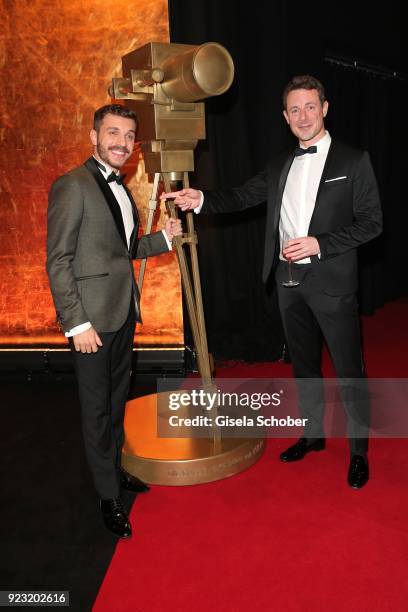 Edin Hasanovic and Alexander Bommes during the Goldene Kamera reception on February 22, 2018 at the Messe Hamburg in Hamburg, Germany.