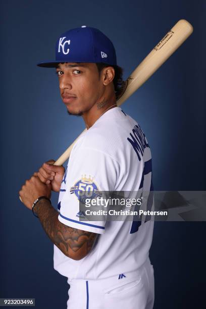 Adalberto Mondesi of the Kansas City Royals poses for a portrait during photo day at Surprise Stadium on February 22, 2018 in Surprise, Arizona.