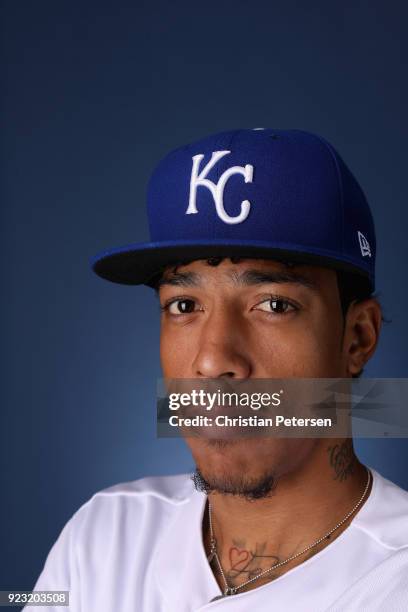 Adalberto Mondesi of the Kansas City Royals poses for a portrait during photo day at Surprise Stadium on February 22, 2018 in Surprise, Arizona.