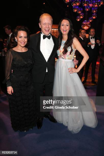Tom Buhrow and his girlfriend Daniela Boff and Phong Lan Truong during the Goldene Kamera after show party at Messe Hamburg on February 22, 2018 in...