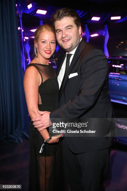 Gregor Nebel, son of Carmen Nebel and his girlfriend Fellin Wolter during the Goldene Kamera after show party at Messe Hamburg on February 22, 2018...