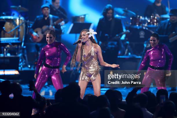 Leslie Grace performs onstage at Univision's 30th Edition Of 'Premio Lo Nuestro A La Musica Latina' at American Airlines Arena on February 22, 2018...