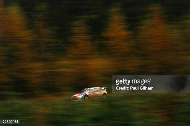 Dani Sordo of Spain and Citroen Total WRT drives the Citroen C4 WRC during stage ten of the Wales Rally GB at Rhondda on October 24, 2009 in...