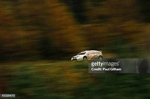 Petter Solberg of Norway and Citroen drives the Citroen C4 WRC during stage ten of the Wales Rally GB at Rhondda on October 24, 2009 in Resolven,...