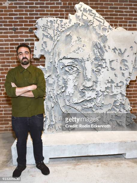 Artist Alexandre Farto aka Vhils poses for portrait at the opening reception for Vhil's "Annihilation" exhibit at Over The Influence on February 22,...