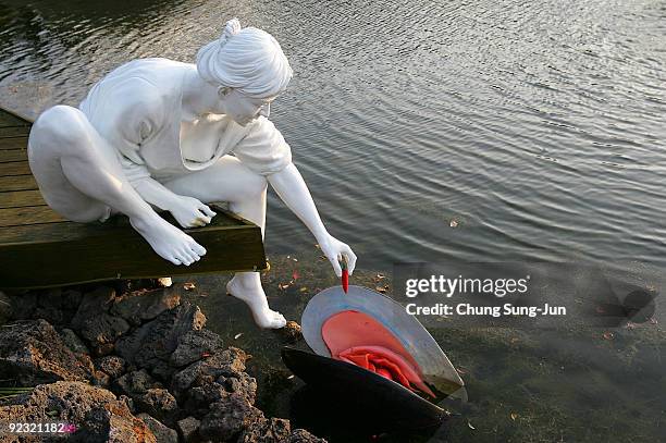 Statue is seen at the theme park 'Love Land' on October 24, 2009 in Jeju, South Korea. Love Land is an outdoor sex-themed sculpture park which opened...