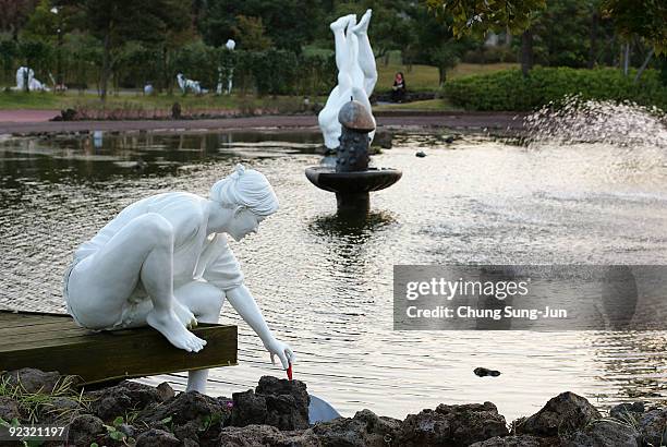 Statues is seen at the theme park 'Love Land' on October 24, 2009 in Jeju, South Korea. Love Land is an outdoor sex-themed sculpture park which...