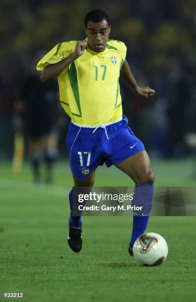 Denilson of Brazil on the ball during the Germany v Brazil, World Cup Final match played at the International Stadium Yokohama, Yokohama, Japan on...
