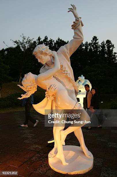 Statue is seen at the theme park 'Love Land' on October 24, 2009 in Jeju, South Korea. Love Land is an outdoor sex-themed sculpture park which opened...