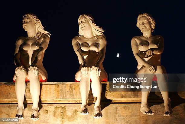 Statues is seen at the theme park 'Love Land' on October 24, 2009 in Jeju, South Korea. Love Land is an outdoor sex-themed sculpture park which...