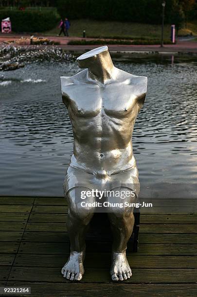 Statue is seen at the theme park 'Love Land' on October 24, 2009 in Jeju, South Korea. Love Land is an outdoor sex-themed sculpture park which opened...