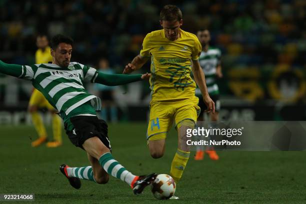 Sporting CP defender Andre Pinto from Portugal and Astana's midfielder Marin Tomasov from Croatia during the UEFA Europa League match between between...