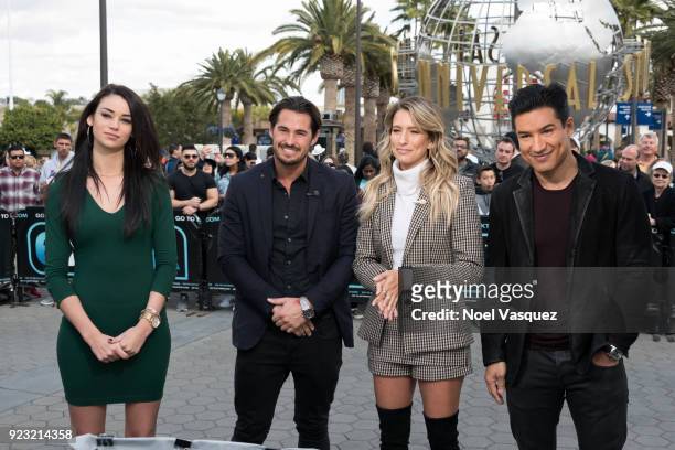 Sarah Van Elst, Remi Notta, Renee Bargh and Mario Lopez visit "Extra" at Universal Studios Hollywood on February 22, 2018 in Universal City,...