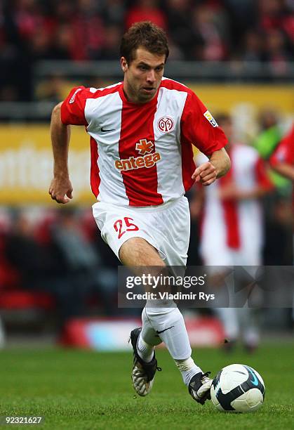 Andreas Ivanschitz of Mainz in action during the Bundesliga match between FSV Mainz 05 and SC Freiburg at Bruchweg Stadium on October 24, 2009 in...