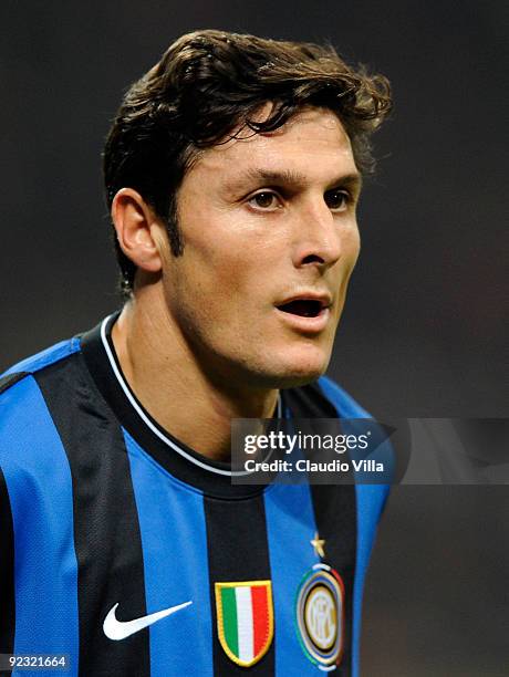 Javier Zanetti of FC Internazionale Milano looks on during the Serie A match between Inter Milan and Catania Calcio at Stadio Giuseppe Meazza on...