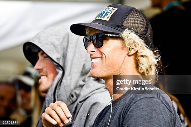 Wildcard surfer Patrick Gudauskas of the United States of America listening to music in the competitors area prior to his round 2 heat at the Rip...